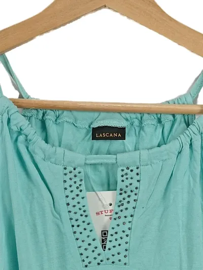 LASCANA Damen Top Träger-Shirt Türkis Gr. 36-38 S/M Strasssteine Sommer