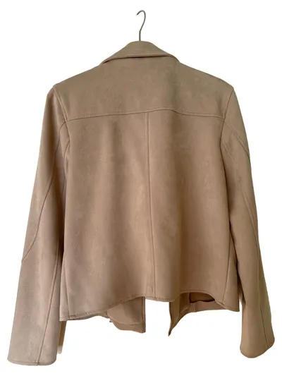 Springfield Damen Bikerjacke Gr. 42 Beige Kunstleder Modern