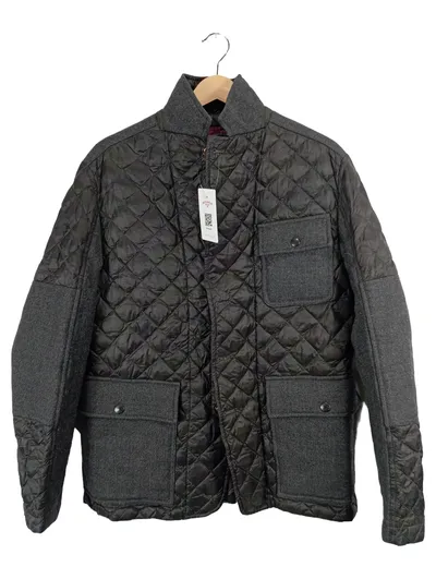 Moncler Herren Steppjacke Gr. L Grau Wolle Polyamid Quilted Jacke