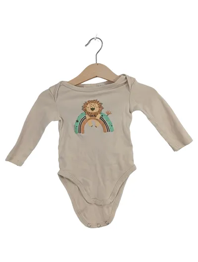 Lily & Dan Baby Body Langarm Beige Löwe Regenbogen Gr. 62/68