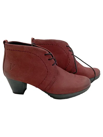 Venturini Damen Stiefelette Gr. 38 Rot Leder Schnürung Absatz