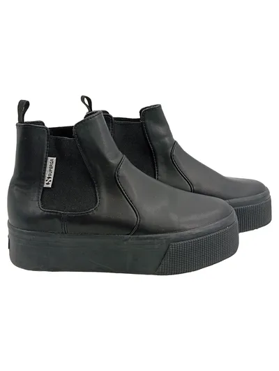 Superga Chelsea Boots Damen Stiefelette Leder Schwarz Gr. 37 Plateau