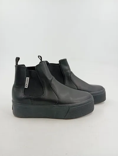 Superga Chelsea Boots Damen Stiefelette Leder Schwarz Gr. 37 Plateau