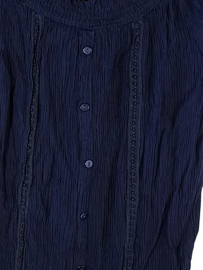 ENCUENTRO Damen Bluse Gr. 38/M Blau Kurzarm Viskose Freizeit Raffung Spitze