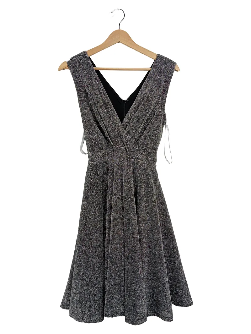 Apricot Damen festliches Kleid Glitzer V-Ausschnitt Gr. 36/S Schwarz 1