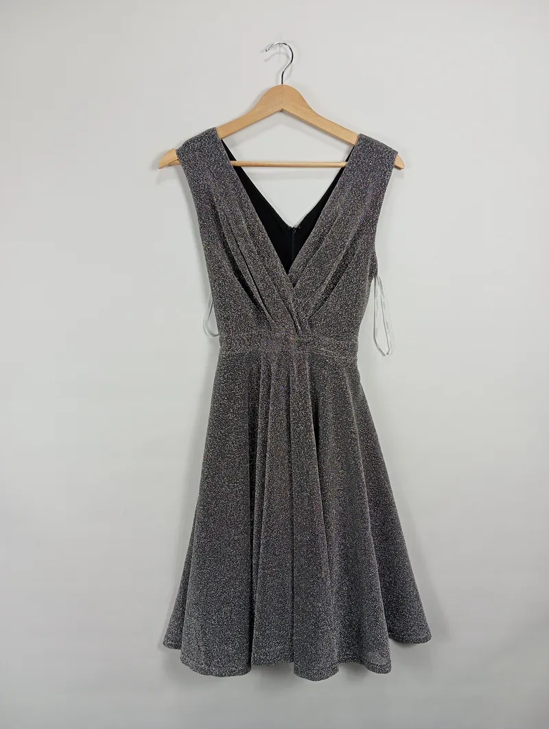 Apricot Damen festliches Kleid Glitzer V-Ausschnitt Gr. 36/S Schwarz 2