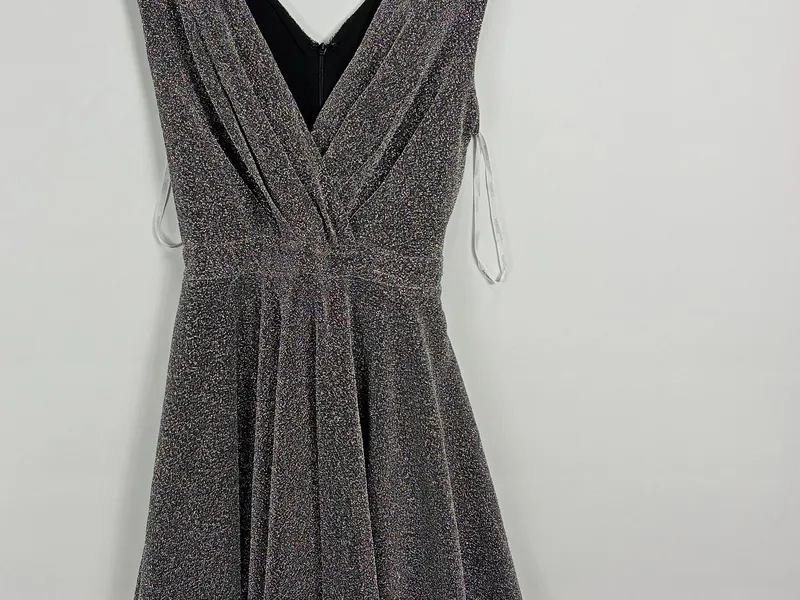 Apricot Damen festliches Kleid Glitzer V-Ausschnitt Gr. 36/S Schwarz 3