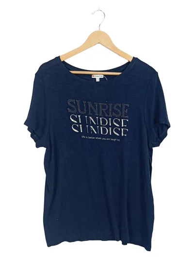 Street One Damen T-Shirt Sunrise Schriftzug Blau Gr. 44 XXL Strass