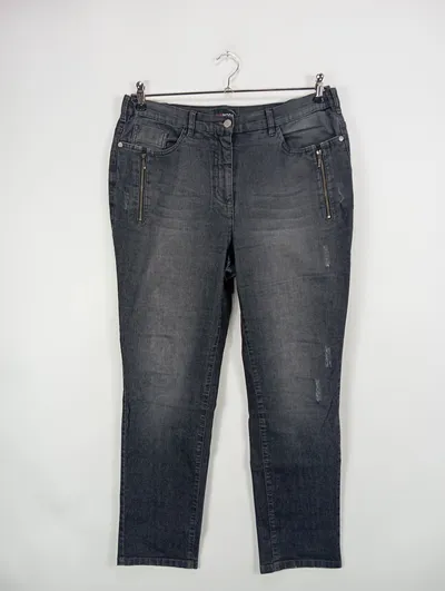 MIAMODA Damen Jeans Hose Regular Fit Grau Gr. L Casual Reißverschluss-Details