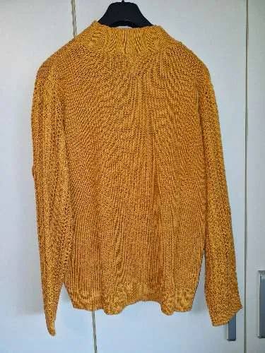 MONA Damen Pullover Gr. 48 Orange Lochmuster Zopfstrick Baumwolle