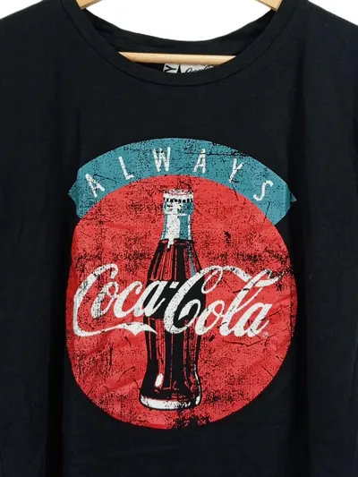 Coca-Cola Damen T-Shirt Gr. 38/M Schwarz Logo Print Kurzarm Baumwolle