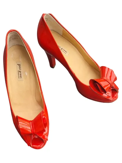 Paul Green Damen Pumps Schleife Lack Rot Peeptoe High Heel Gr. 36 Elegant