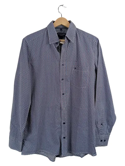 CASAMODA Herren Freizeithemd Langarm Blau Geometrisch Gr. M 39/40