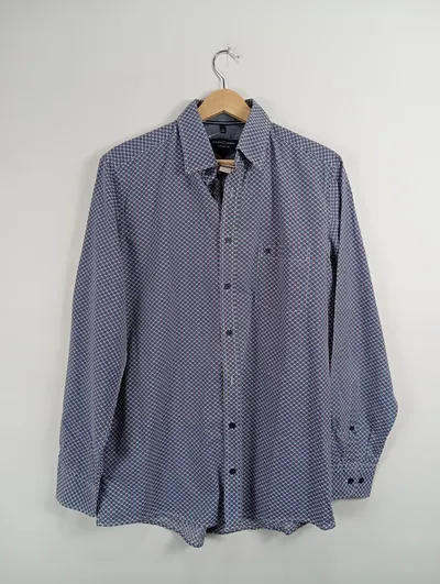CASAMODA Herren Freizeithemd Langarm Blau Geometrisch Gr. M 39/40