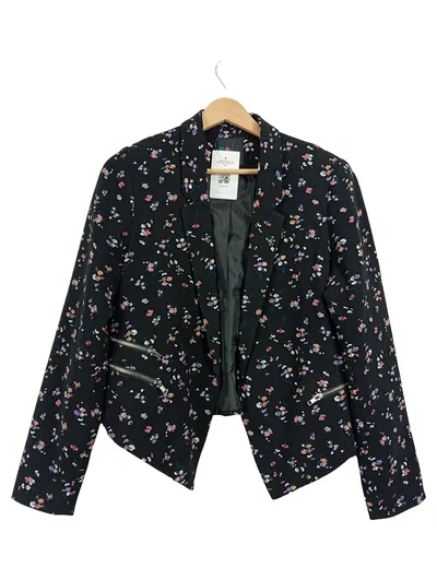 EVEN & ODD Damen Blazer Blumenmuster Schwarz Gr. 42/XL Reißverschluss