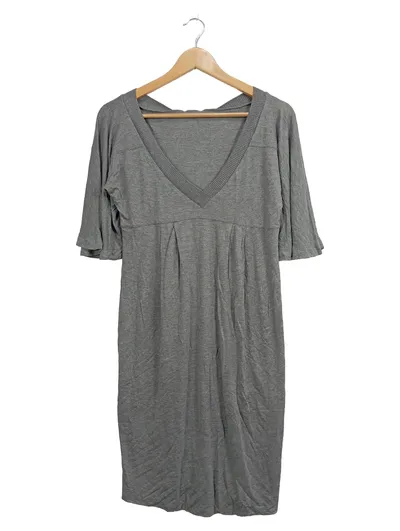 Maxmara Damen Freizeitkleid Grau Gr. 42 Viskose Casual Rippstrick