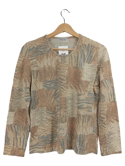 Fernando Pensato Damen Pullover Gr. 38/M Beige Abstrakt Vintage Langarm