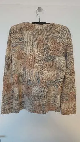 Fernando Pensato Damen Pullover Gr. 38/M Beige Abstrakt Vintage Langarm