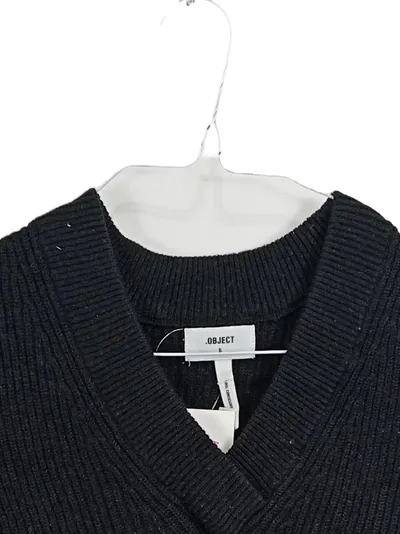 OBJECT Damen Pullunder Strickweste Schwarz Gr. S Rippstrick V-Ausschnitt