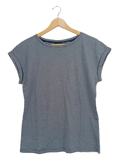 FINN FLARE Damen T-Shirt gestreift Blau Kurzarm Gr. 38 Casual Freizeit