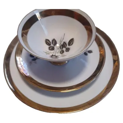 Winterling Sammelgedeck 3-tlg Kaffeegedeck Goldrand Blumendekor Bavaria