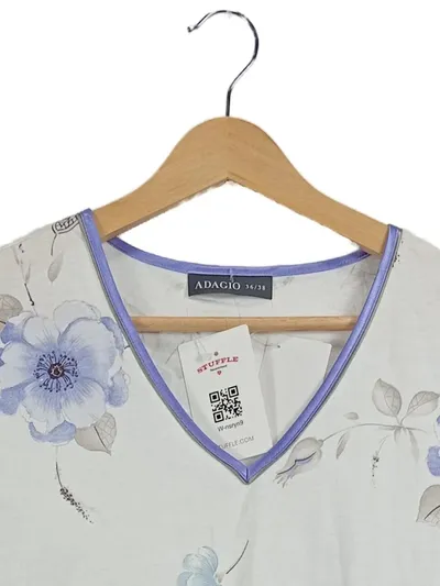 Adagio Damen Nachthemd Kurzarm Blumenmuster Gr. 36/38 Weiß Feminin