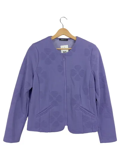 FRANK WALDER Leichte Jacke Damen Gr. 42 XL Lila Struktur Reißverschluss