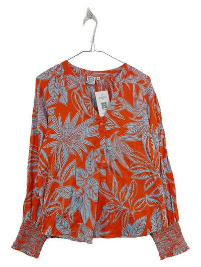 Emily van den Bergh Bluse Damen Langarm Blumenmuster Orange Gr. 38 M