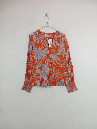 Emily van den Bergh Bluse Damen Langarm Blumenmuster Orange Gr. 38 M