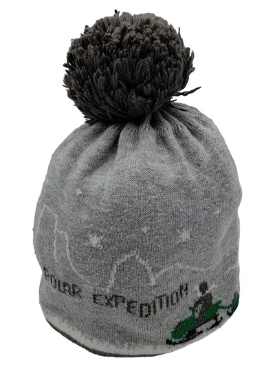 maximo Polar Expedition Kinder Mütze Wolle Schriftzug Tiermotiv Grau