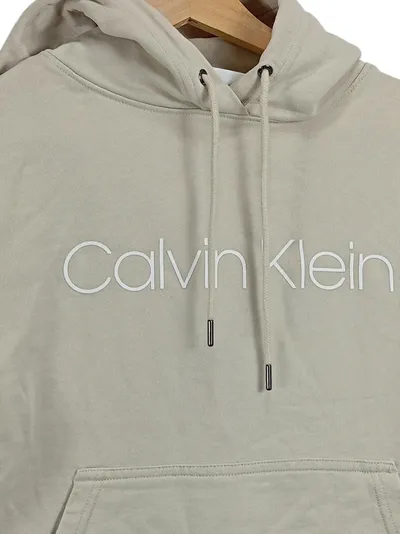 Calvin Klein Hoodie Kapuzenpullover Herren Gr. M Beige Logo