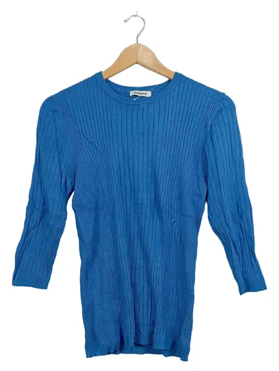 Walbusch Damen Strickpullover Blau Gr. 38 M Rippstrick 3/4-Arm