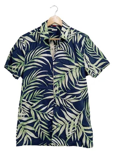 GUESS Herren Freizeithemd Kurzarm Palmenblattmuster Mehrfarbig Gr. S Casual