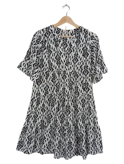 Esqualo Damen Freizeitkleid Gr. 36 S Mehrfarbig Grafisch Rüschen