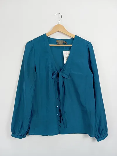 DEBBIE SHUCHAT Damen Bluse Elegant Petrol Gr. 40/L Langarm