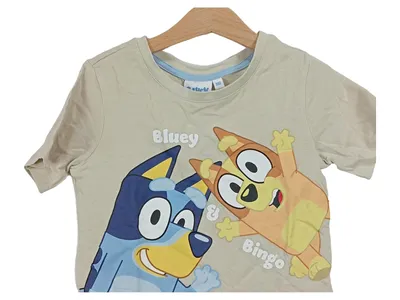 little Bluey & Bingo Kinder T-Shirt Gr. 110 Beige Baumwolle Kurzarm