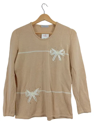 Fernando Pensato Damen Pullover Gr. 38 Beige Schleifen Strasssteine