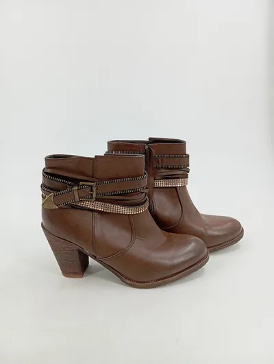 VERA BLUM Damen Stiefeletten Gr. 39 Braun Modisch Reißverschluss Schnalle