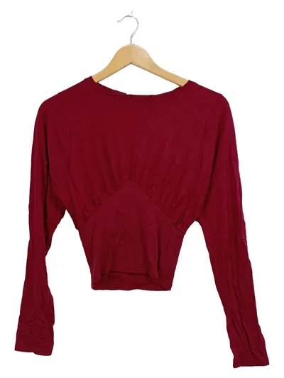MANGO Casual Damen Langarmshirt Cropped Bordeaux Rot Gr. S 36