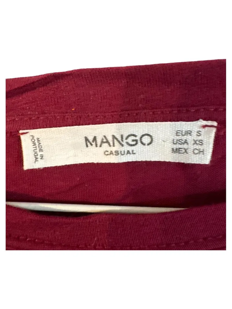 MANGO Casual Damen Langarmshirt Cropped Bordeaux Rot Gr. S 36 2