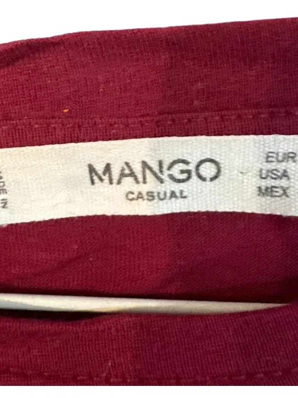 MANGO Casual Damen Langarmshirt Cropped Bordeaux Rot Gr. S 36 3
