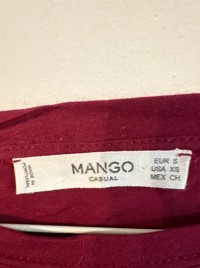 MANGO Casual Damen Langarmshirt Cropped Bordeaux Rot Gr. S 36 5