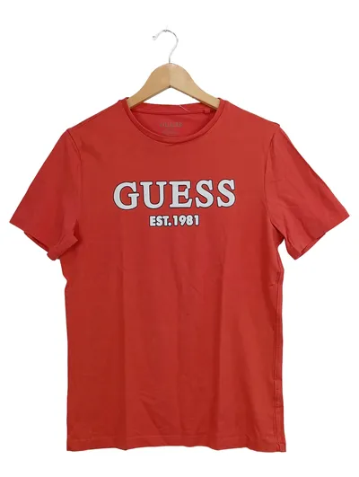 GUESS Herren T-Shirt Rot S Casual Logo-Print EST. 1981