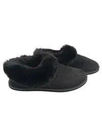 SKECHERS Damen Hausschuhe Gr. 39 Schwarz Fellbesatz Komfortabel Freizeit 1