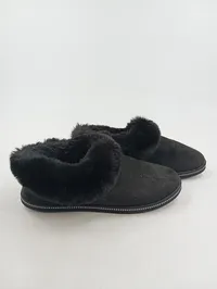SKECHERS Damen Hausschuhe Gr. 39 Schwarz Fellbesatz Komfortabel Freizeit 2