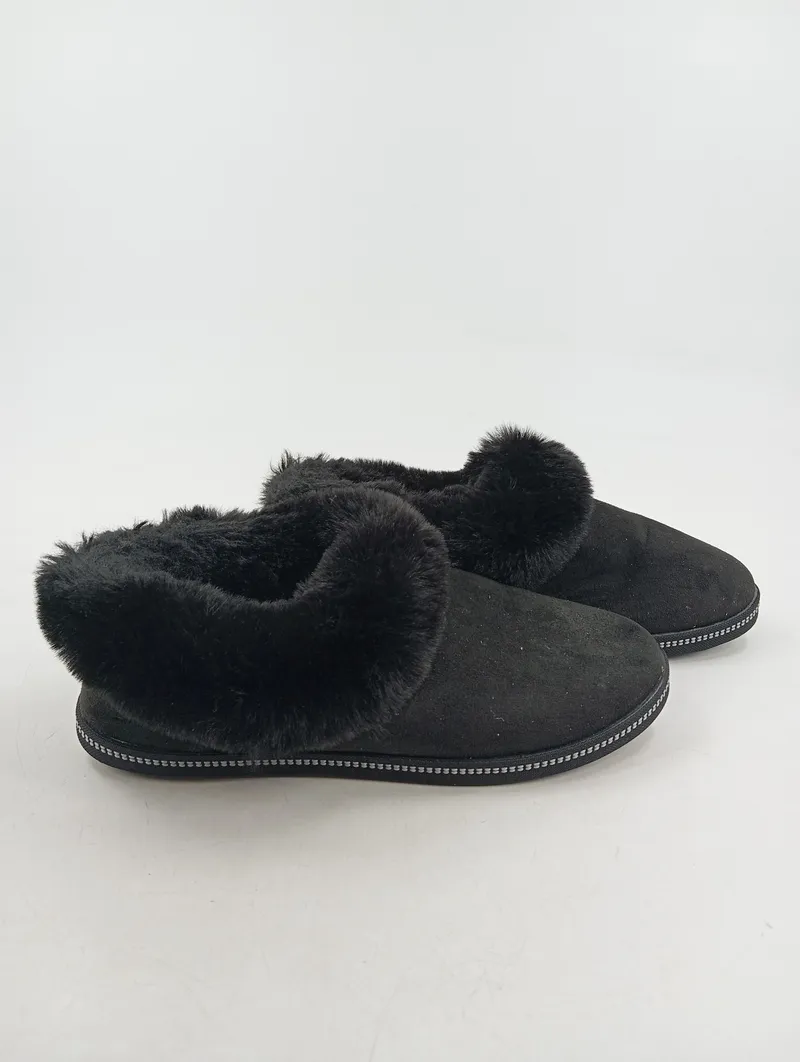 SKECHERS Damen Hausschuhe Gr. 39 Schwarz Fellbesatz Komfortabel Freizeit 2
