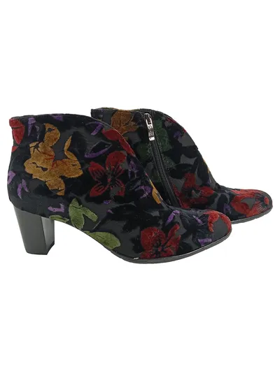 ara Damen Stiefeletten Gr. 40 Blumenmuster Samt Blockabsatz Mehrfarbig