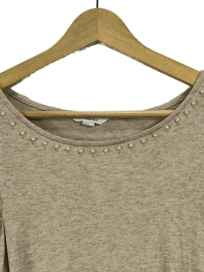 Springfield Damen Freizeitkleid Gr. 40/L Beige Langarm Perlen Casual