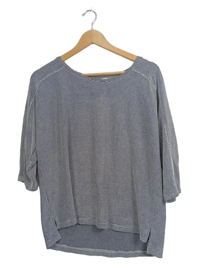 Christian Siriano Damen Langarmshirt Gr. 38/M Blau Gestreift Casual