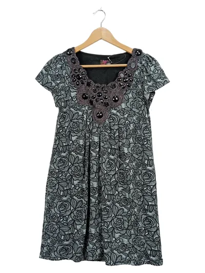 Yumi Damen Kleid Gr. M Grau Floral Pailletten Festlich Elegant